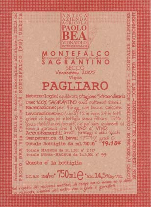Montefalco Sagrantino Secco DOCG. Azienda Agricola Paolo Bea, Montefalco, Umbria, Italy